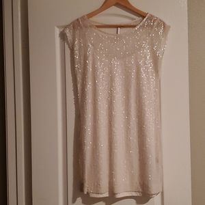 Lauen Conrad cream sequin overlay mini shift dress